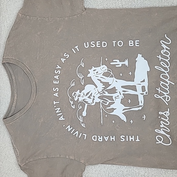 Licensed Band Merch Chris Stapleton Hard Livin' Relaxed Graphic Tee in Tan - Picture 8 of 17